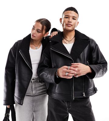 COLLUSION Unisex ultimate oversized aviator jacket in black
