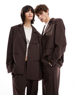 COLLUSION Unisex ultimate suit blazer in dark brown - part of a set-No color
