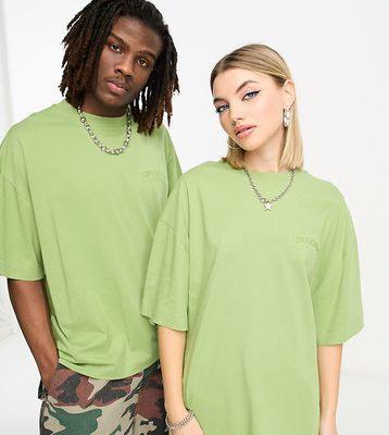 COLLUSION Unisex varsity embroidered logo tee in green