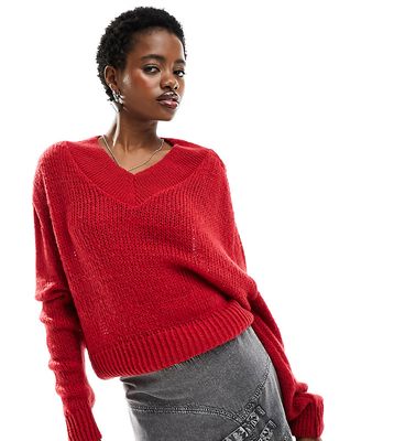 COLLUSION v neck knit sweater in red