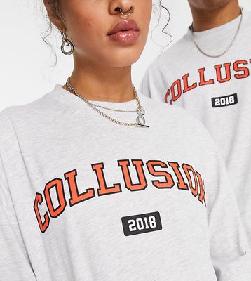 COLLUSION varsity t-shirt in gray heather