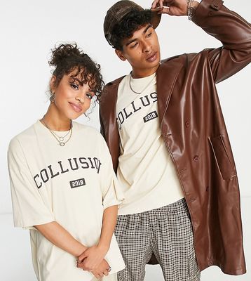 COLLUSION varsity t-shirt in stone-Neutral