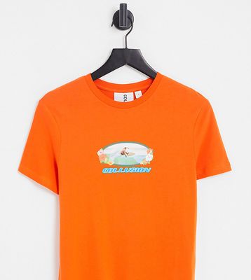 COLLUSION vintage fit t-shirt with surf print in orange