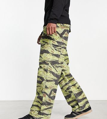 COLLUSION washed camo printed cargo pants in black and green