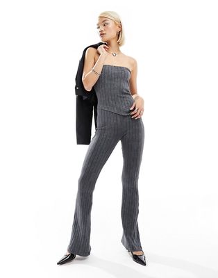 COLLUSION washed rib flare leggings in gray