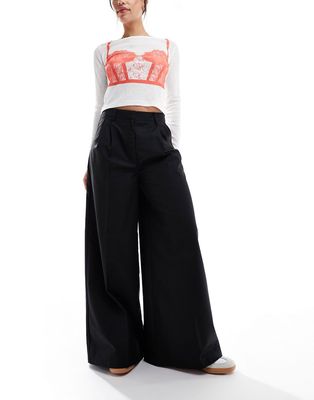 COLLUSION wide leg baggy tailored pants in black