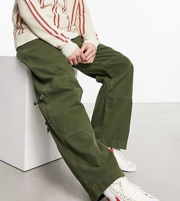 COLLUSION wide leg baggy utility pants with toggles in forest green
