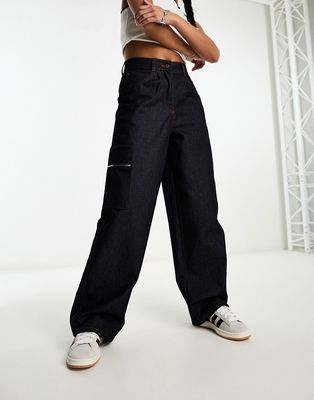 COLLUSION x013 high rise wide leg jeans in rinse wash-Blue