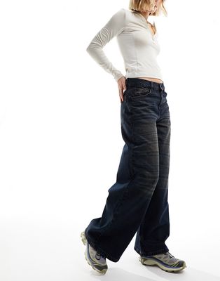 COLLUSION x013 mid rise wide leg jeans in dark wash-Blue