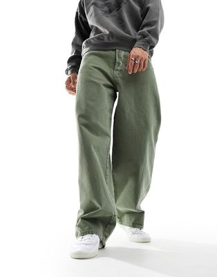 COLLUSION X015 low rise baggy jeans in washed khaki-Gray