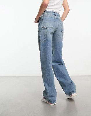 COLLUSION x016 mid rise carpenter jeans in midwash-Blue
