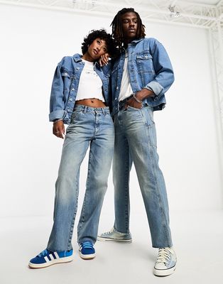 COLLUSION x016 Unisex carpenter jeans in dirty wash-Blue
