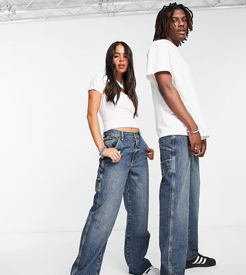 COLLUSION x016 Unisex skater cargo jeans in blue
