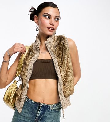 COLLUSION Y2K knitted faux fur vest in beige-Neutral