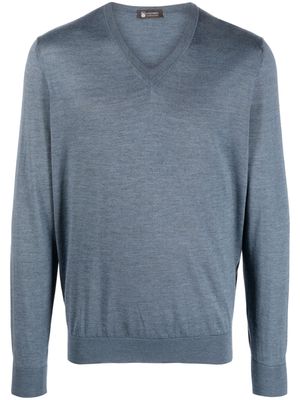 Colombo fine-knit V-neck jumper - Blue