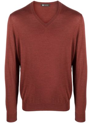 Colombo fine-knit V-neck jumper - Red