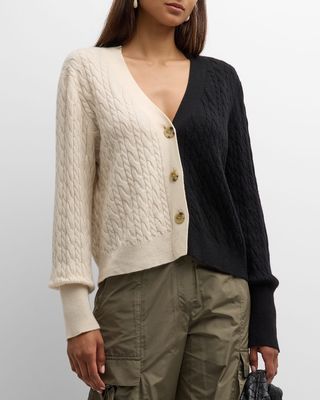 Colorblock Cable-Knit Cardigan
