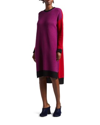 Colorblock High-Low Sweater Dress