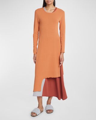 Colorblock Layered Long-Sleeve Midi Dress