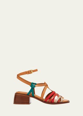 Colorblock Leather Ankle-Strap Sandals