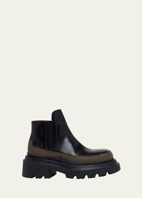Colorblock Leather Lug-Sole Ankle Booties
