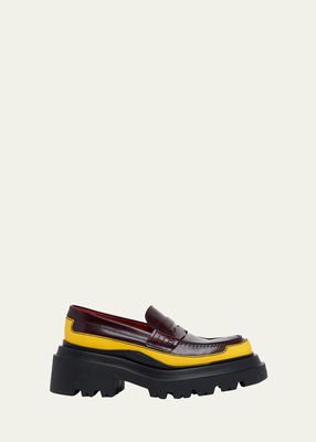 Colorblock Leather Lug-Sole Penny Loafers