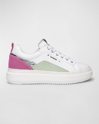 Colorblock Mixed Leather Low-Top Sneakers