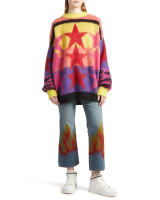 Colorblock Star Crewneck Sweater