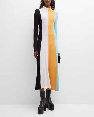 Colorblock Striped Turtleneck Midi Dress