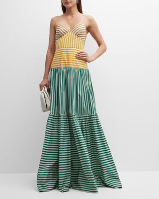 Colorblock Stripes Tiered Gown