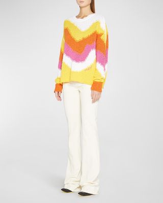 Colorblock Wavy Round-Neck Sweater