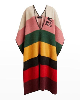 Colorblock Wool-Blend Maxi Poncho