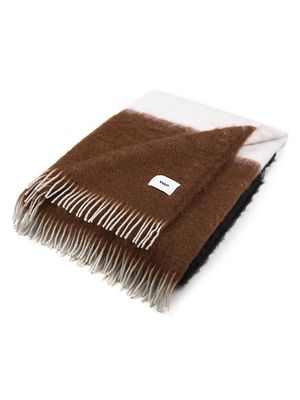 Colorblocked Mohair Blanket - Brown White Navy - Brown White Navy
