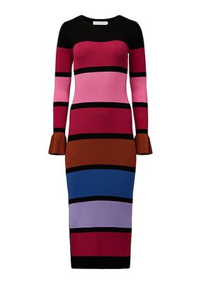 Colorblocked Striped Midi-Dress