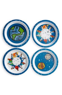 Colorfull Plates Set of 4 Space Theme Mealtime Bowls in Blue Multi