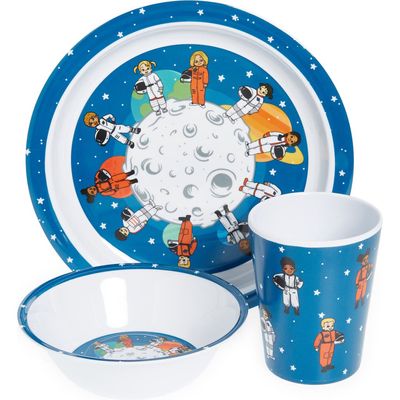 Colorfull Plates Space Theme Mealtime Plate, Bowl & Cup Set in Blue Multi 