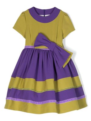 Colorichiari bow-detail striped pleated dress - Purple