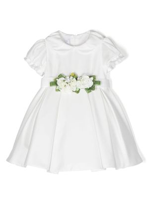 Colorichiari faux-flower pleated dress - White