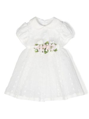 Colorichiari floral-appliqué short-sleeve dress - White