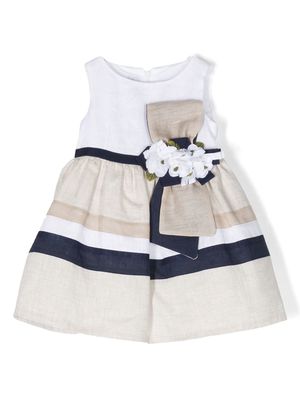 Colorichiari floral-applique stripe-print dress - Neutrals