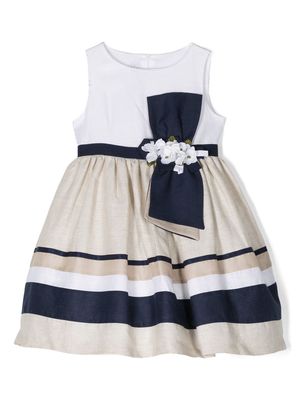 Colorichiari floral appliqué striped dress - White