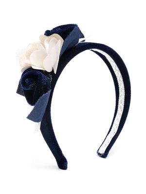 Colorichiari floral-appliquéd velvet head band - Blue