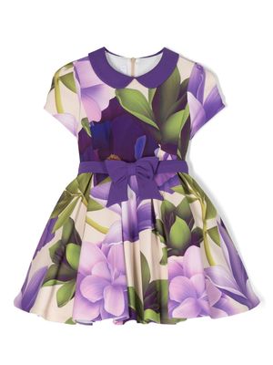 Colorichiari floral-print pleated dress - Purple