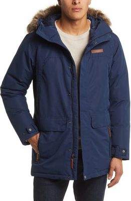 Columbia South Canyon Waterproof 650 Fill Power Down Parka with Faux Fur Trim in Collegiate Navy