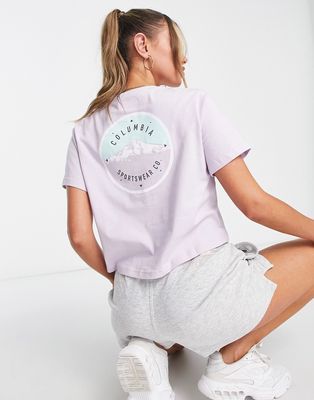 Columbia Unionville back print cropped t-shirt in lilac Exclusive at ASOS-Purple