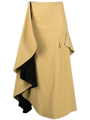 colville asymmetric draped ruffle midi-skirt - Neutrals