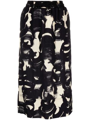 colville brushstroke-print straight midi skirt - Black