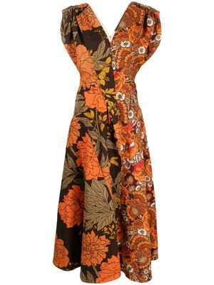 colville Expressionist upcycled floral-print dress - Orange