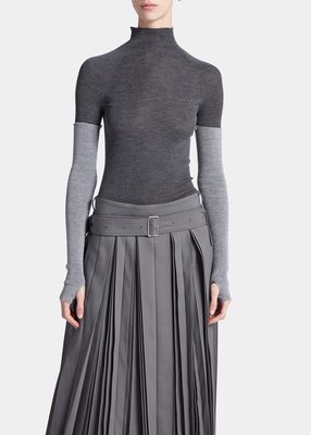 Combo-Sleeve Turtleneck Sweater
