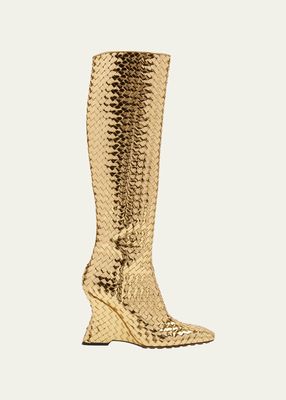 Comet Woven Mirror Leather Knee-High Boots